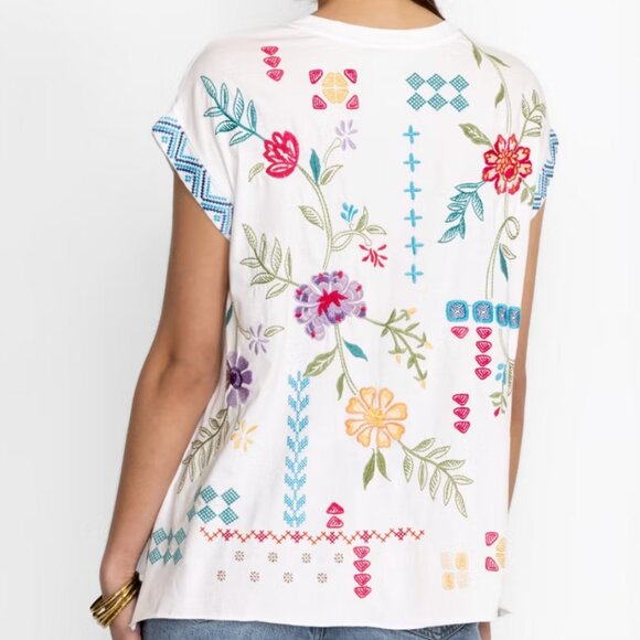 🌺 Johnny Was Katie Relaxed Drape Tee • Small • Embroidered • Worn 1X 🌺 - Picture 4 of 16